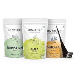 Mi Nature Hair Thickness Combo | 300g (100g x 3) with Applicator | Bhringraj Shikakai &amp Amla | Herbal Hair Care | Plant-Based Formula for Fuller-Looking Hair