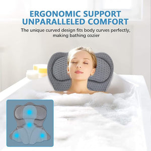 REEZEIVI Bath Pillows for TubBath Pillow with 6 Non-Slip Suction CupsSoft 4D Mesh FabricBathtub Pillows for Tub Neck and Back SupportExtra Thick Luxury Bathtub PillowsGrey