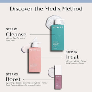 Medix 5.5 Exfoliating AHA Glycolic Acid Face &amp Body Wash Cleanser + Hyaluronic Acid Moisturizing Body Cream Lotion Skin Care 2PC Set | Alpha Hydroxy Acid &amp Lactic Acid Foaming Face Wash