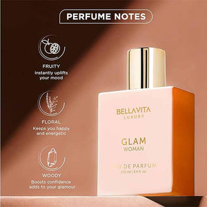 BellaVita Luxury GLAM Perfume for women | Notes of African Orange, Jasmine &amp; Patchouli | Long-Lasting Floral &amp; Woody Fragrance | Premium Perfume Oil imported from France, 100ml