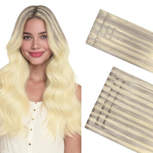 GOO GOO Invisi Edge Clip in Hair Extensions Set 22inch 160g 4pcs Injected Seamless PU Clip ins and 3pcs Classical PU Clip ins Virgin Real Human Hair #(T17/22) P60