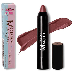 Mommy Makeup Triple Sticks Lipstick, Cream Blush &amp; Treatment All-In-One with Shea &amp; Cocoa Butter - Soft &amp; Creamy Moisturizing Lip Crayon For Lips &amp; Cheeks (Gigi)