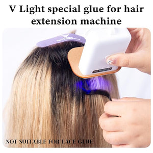 V Light Hair Extensions Kit Mini V Light Hair Extension Set With V Light Lamp*1 V light glue*2 Hair Extensions Remover*2 VLight Remover Machine*1 comb*1 clip*2 for Salon Hairstyles(White machine set)