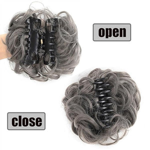 Wavy Curly Hair Bun with Clip Soft Claw Clip Ponytail Hairpieces Messy Bun Hair Piece Synthetic Chignon Thick Updo Ponytail Extension For Women 6 IN Dimgray