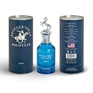 Beverly Hills Polo Club AQUA Eau de Parfum for Men - 3.4 Fl Oz (103.5ml) Long-Lasting Aquatic Fragrance | Sophisticated Scent with Iconic Metal Horse Cap &amp; Premium Cylinder Gift Box