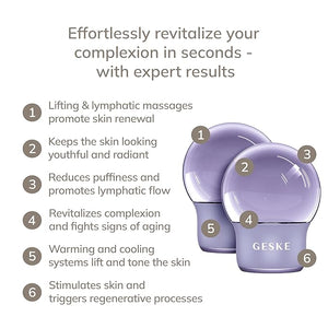GESKE SmartAppGuided¢â Cool &amp; Warm Face &amp; Body Massager | 7 in 1 | Multifunctional Massager | Face &amp; Body | Battery-free Cooling &amp; Warming | Firms, Relaxes &amp; De-Puffs Skin | Globula