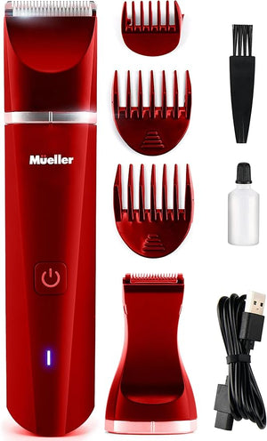 Mueller Groinscaper Pro Hair Trimmer 5.0 Replaceable SkinSaver Ceramic Blade Heads Waterproof Wet/Dry Clippers Rechargeable Wireless Charging Ultimate Male Hygiene Razor