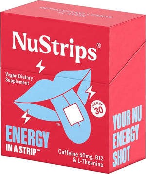 NuStrips¢â Fast-Dissolving Energy Strips with 50mg Caffeine L-Theanine &amp Vitamin B12 ? Instant Energy &amp Focus Without Jitters or Crash ? Works Faster Than Coffee ? Refreshing Lemon (30 Strips)