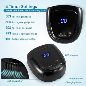 60W Rechargeable LED Nail Lamp Cordless Gel Lamp with Portable Handle &amp 42pcs Lamp Beads Automatic Sensor UV LED Nail Dryer 4 Timers Professional UV Light for Gel Nails