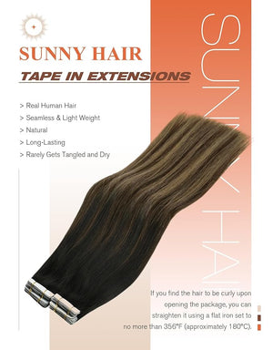 Sunny Hair Tape in Hair Extensions Human Hair, 22 Inch 40Pcs Remy Tape in Extensions Black Balayage Brown Ombre Ash Blonde Hair Extensions Tape in 100g