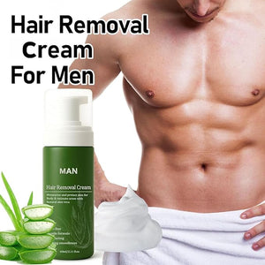 Man Hair Removal Cream with Natural Aloe Vera Natural Aloe Vera Quick Gentle Fast-Acting Hair Remover Mousse Moisturizing Nourishing Non-sticky for Face Multiple body parts (2PCS)