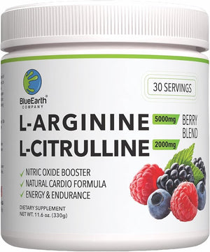 L-Arginine 5000mg + L-Citrulline 2000mg Complex Powder Supplement - Nitric Oxide Booster - Heart Health Blood Flow Energy &amp Endurance - 30 Servings (Berry Blend)