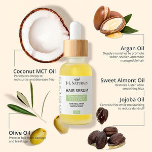 J&ampL Naturals | Hair Serum for Moisture Damaged Hair Growth | With Argan Oil &amp Coconut Oil | Cruelty Free Paraben Free Vegan | For All Hair (Hydrate (Dry Hair) 1 Oz (2 Pack))