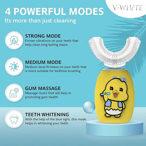 V-WHITE Ultrasonic U-Shaped Toothbrush For Teeth Whitening Electric Toothbrush - 360¡Æ Mouth Cleansing Hands Free Gums Protection - Wireless Charging - Waterproof IPX7 Certified (YELLOW - KIDS KIDS)