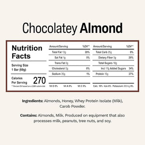 Rise Whey Protein Bars - Chocolatey Almond | Breakfast Bar &amp Protein Snack 15g Protein 5g Fiber Just 4 Whole Food Ingredients Gluten-Free Soy Free