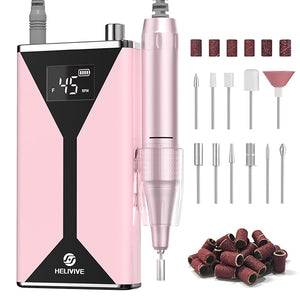 Professional Electric Nail Drill 45000RPM (Portable &amp; Rechargeable) (with 11 Drill Bits ) Cordless Nail File Machine for Shaping, Polishing &amp; Removing Gel Nails for Salon Home (Pink)