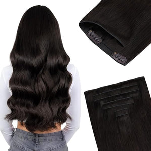 GOO GOO Invisi Edge Clip in Hair Extensions 16inch 130g 7Pcs Injected Seamless PU Clip in Hair Extensions Virgin Real Human Hair 2 Dark Brown