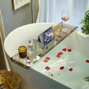 Acrylic Bathtub Tray Black Transparent Acrylic Bathtub Tray with Gold Handles Bathtub Rack Suitable for All Bathtubs.