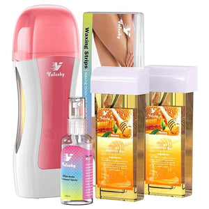 Roll on Wax Kit Rolling Wax Hair Removal Kit for Women Men Waxing Kit for Hair Removal Roller Waxing Kit with 2 Honey Cartridges 50 Pcs Strips