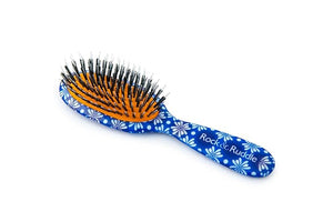 Rock &amp Ruddle Natural Mixed Boar Bristle Hair Brush for Women and Kids (Small/Travel Size 17.5cm - Perfect for Wet or Dry Hair Detangling Smoothing Blowdrying - Made in UK - Tile Blue