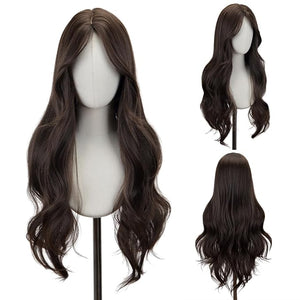 STYLER Brown Middle Part Wig with Bangs for Women -26 Inch Long Wavy Brown Wigs Synthetic Heat Resistant Hair Natural Looking Wigs for Daily Use Halloween Christmas Cosplay Party