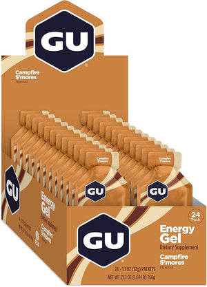 GU Energy Original Sports Nutrition Energy Gel, Vegan and Dairy-Free On-the-Go Energy for Any Workout, Campfire S'Mores, 24-Count