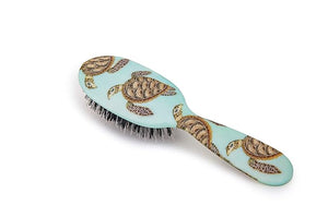 Rock &amp Ruddle Natural Mixed Boar Bristle Hair Brush for Women and Kids (Small/Travel Size 17.5cm) - Perfect for Wet or Dry Hair Detangling Smoothing Blowdrying - Made in UK - Turtles