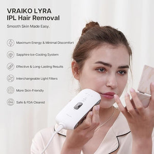 VRAIKO LYRA IPL Hair Removal Device Laser Hair Removal for Women and Men Sapphire Ice-Cooling Contact with Interchangeable Attachment Filters More Skin-Friendly Long-Lasting &amp Painless Results