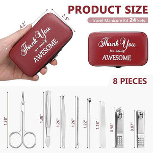 Therwen 24 Sets Christmas Manicure Set Stainless Steel Nail Clippers 8 in 1grooming Nail Kit Employee Appreciation Gift Professional Pedicure Tool for Men Women Coworker Personal Care(Race Red)