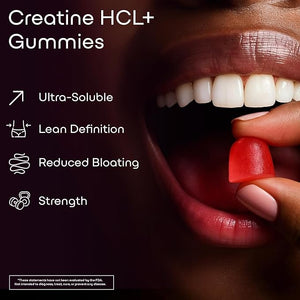 Creatine HCL+ 2000mg Female Performance Complex ? Sugar-Free Vegan Raspberry Flavor ? Chewable Gummies for Women 90 Count