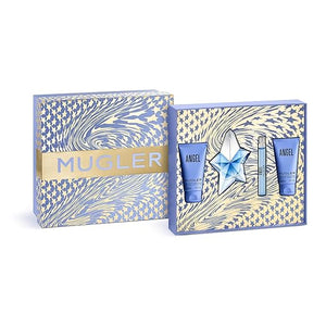 MUGLER Angel - Women's 4-Piece Perfume Set ($215 Value) - Ambery &amp Woody - With Bergamot Praline and Patchouli - Eau de Parfum 1.6 Fl Oz &amp 0.3 Fl Oz 1.6 Fl Oz Lotion 1.6 Fl Oz Shower Gel