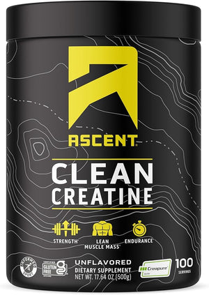 Ascent Clean Creatine Monohydrate Powder - 5G Per Serving Creapure Creatine Supplement - Unflavored 100 Servings