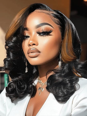 UNICE Body Wave 7x5 Lace Front Wigs Human Hair Black Caramel Blonde Highlight Bye Bye Knots Glueless Wig Pre Plucked Pre Cut Put on and Go 18 inch