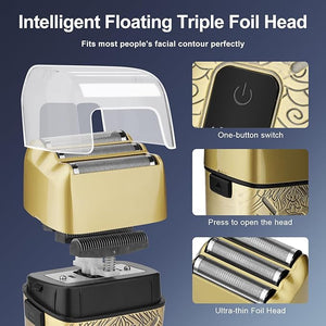 Electric Shavers for MenWaterproof Powerful Motor Electric RazorHead Shavers for Bald MenTriple Foil Beard TrimmerBarber Supplies LED Displays &amp USB Charging Shaver Gifts