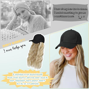 Hat Wig for Women Baseball Cap with Hair Extensions Adjustable Hat Attached 24 Long Wavy Hairpieces Synthetic Wig Dark Brown