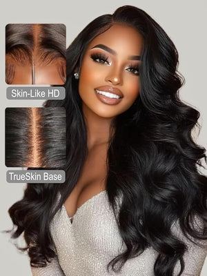 UNICE HD Bye Bye Cap Wig Body Wave 13x4 Invisible Lace Front Glueless Wigs Human Hair Pre Everything Pre Plucked Bleached Knots Human Hair Wig with Elastic Drawstring Black Wig 180% Density 16 Inch