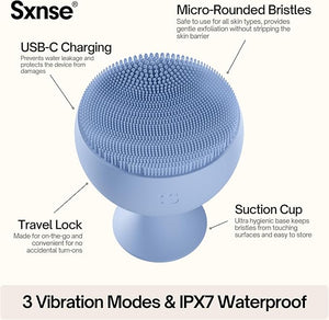 Palm Face Clean Pro? - Silicon Electric Face Scrubber for Acne - IPX7 Waterproof and Rechargeable Face Exfoliator with Slip-Free Grip, 3 Speed Setting - Free from phthalates - Arctic