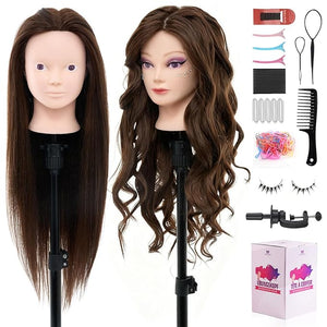 28" Mannequin Head with 80% Human Hair, Cosmetology Makeup Manikin Doll Head for Hair Styling, Training Practice Braiding Head with Table Clamp,DIY Hair Styling Set #4
