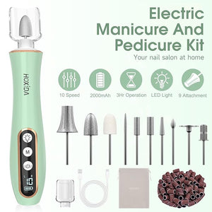 Cordless Electric Nail Drill with 360¡Æ LED light&amp10 Speeds Professional Manicure Pedicure Kit Rechargeable Pedicure Tools for feet Hand Foot Care Nail Drill for Thick Nail Toenail Cuticle Women