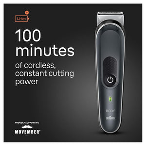 Braun Body Groomer 5 for Men BG5340 Manscaping Tool SkinShield Technology Sensitive Comb Lifetime Sharp Metal Blade Body Groomer for Men Gray/White