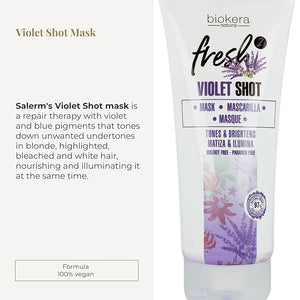 SALERM - Purple Mask - Biokera Fresh Violet Shot Mask - 200 ml - For Blonde Gray Highlighted or Bleached Hair - Helps Neutralize Yellow Tones - Enhances Shine