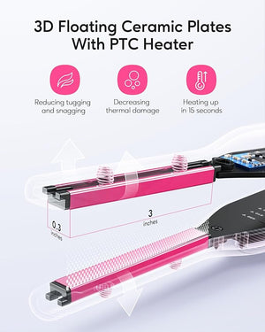 Wavytalk Small Flat Iron for Short Hair/Pixie Cut/Bangs/Edges 3/10 Pencil Flat Iron Mini Hair Straightener with Anti-Pinch Design Dual Voltage Hot Pink