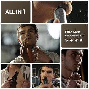 SHPAVVER Beard Trimmer for Men: Professional Barber Hair Clippers - 12-in-1 Cordless Grooming Kit - Waterproof Electric Razor with Turbo Speed &amp Precision Blades Silver