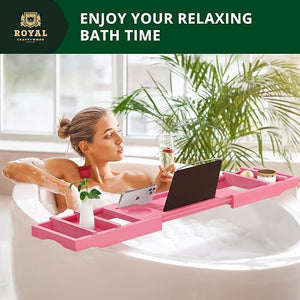 ROYAL CRAFT WOOD Non-Foldable Bathtub Tray - Wood Bath Tray for Tub Bamboo Bathtub Shelf Expandable Bath Table Trays Luxury Bathroom Accessories for New Home &amp Unique Gift for Women