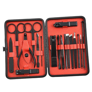 18Pcs Stainless Steel Manicure Pedicure Set Kit | Portable Travel Nail Care Tools | Rust | Complete Hand Foot Facial Care | for Women Men Home Salon