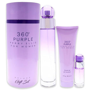 Perry Ellis 360 Purple Women 3.4oz EDP Spray 0.25oz EDP Spray 3.0oz Shower Gel 3 Pc Gift Set