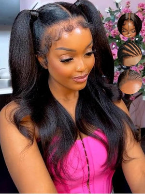 YIROO Bye Bye Knots Glueless Wig Yaki Straight Pre Cut 7x5 HD Lace Front Wig Human Hair Put On and Go Pre Everything Wig with Baby Hair Pre Bleached Invisible Knots 180% Density Easy to Wear 22inch