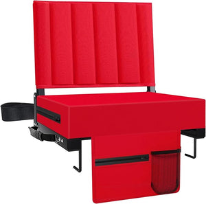 Stadium Seat for Bleachers with Back Support and Cushion Bleacher Seats with Shoulder Strap and Cup Holder Padded Portable Folding Comfort Stadium Chair for Sports Events Red (1pcs)