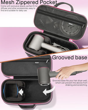 RAIACE Hard Storage Case Compatible with dyson Hair Dryer, Travel Carrying Bag. (for sale is case only). - Black(Black Lining)