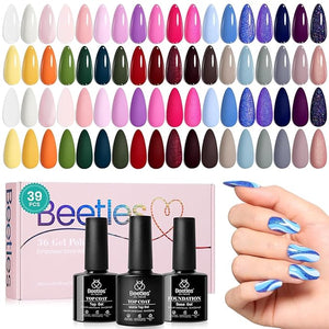 Beetles Winter Gel Nail Polish, 36 Colors Palette Green Brown Pink Yellow Blue Nude Glitter Color Gel Polish with Base Top Coat Soak Off UV LED All Seasons Gift for Women Girls